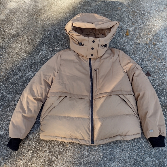 SOIA & KYO Cindi Puffer Jacket Medium Toffee Brown Hooded Down Coat NWT - Picture 2 of 11